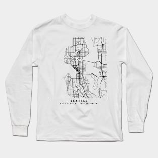 SEATTLE WASHINGTON BLACK CITY STREET MAP ART Long Sleeve T-Shirt